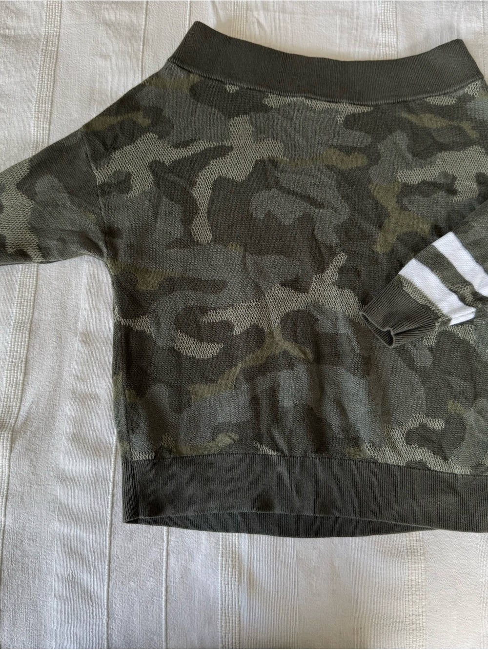 Express Women's Camo Crewneck Sweater - Olive Green with White Stripe